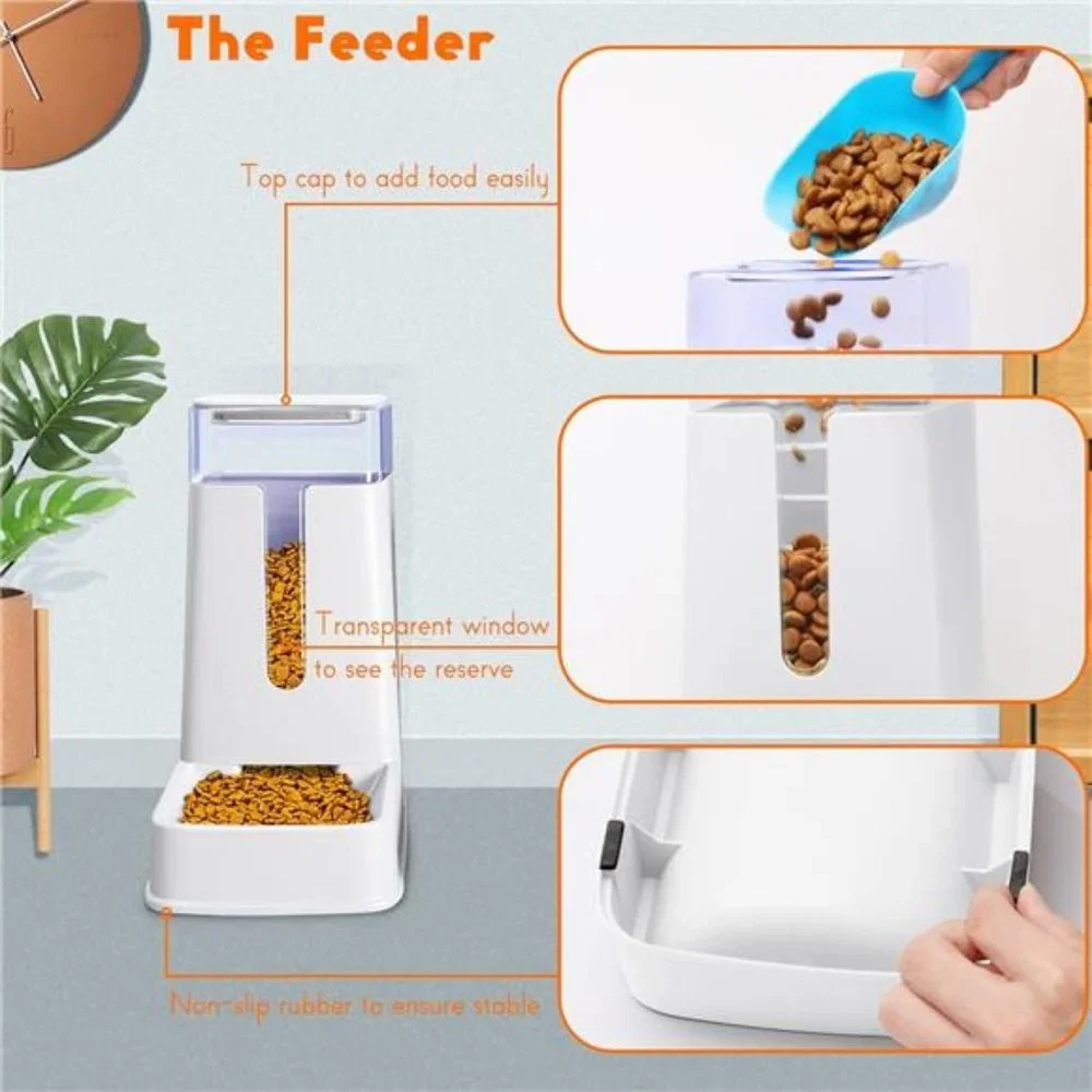 Automatic Cat Feeder and Water Dispenser in Set 2Packs 1 Gallon for Small Medium
